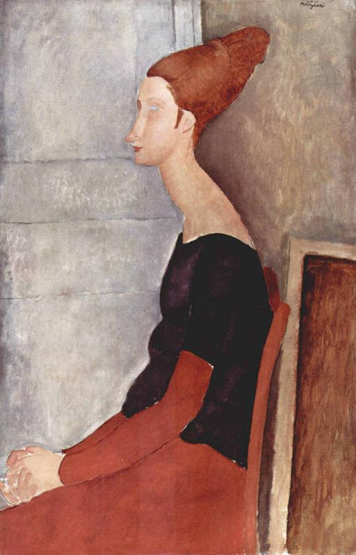 Amedeo Modigliani Portrader Jeanne Heuterne in dunkler Kleidung oil painting image